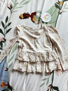 Little Sleepies Cream Floral Ruffle Long-Sleeve Top